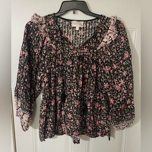 Cleobella Brynlee Floral Peasant Blouse Large Organic Cotton Cottagecore Fairy
